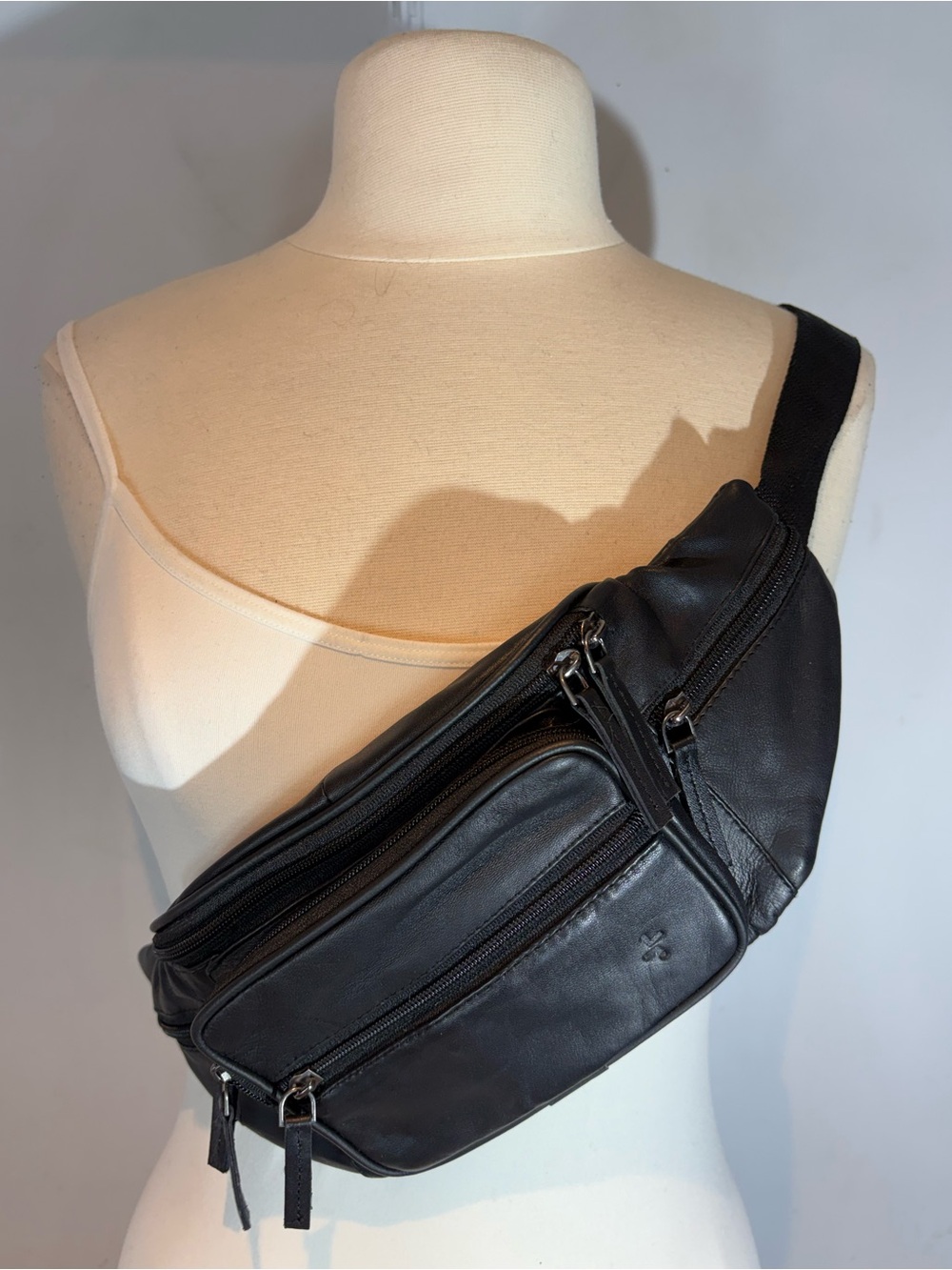 Genuine Leather Black Belt Bag Waist Pack NWOT